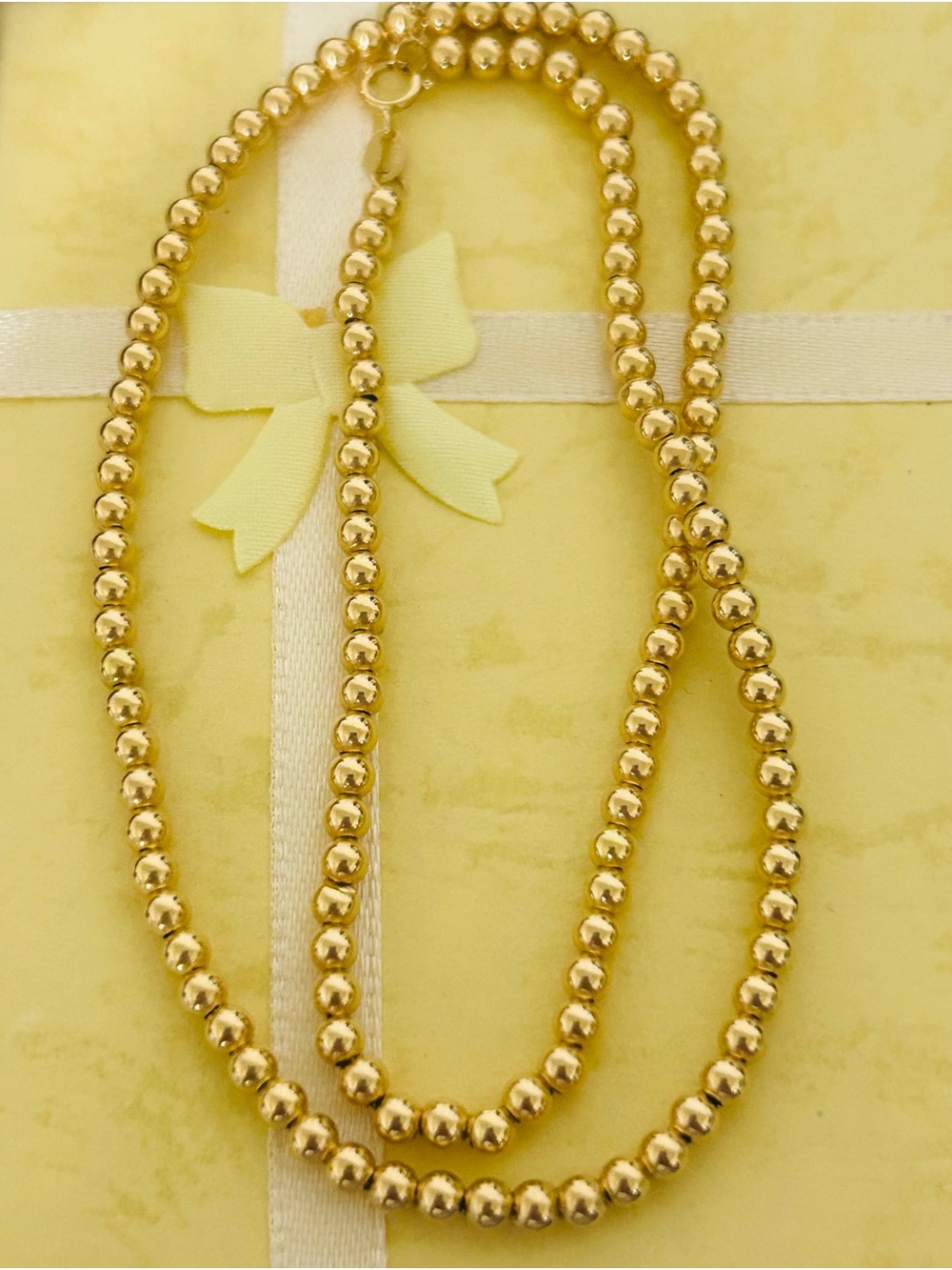 18K Solid Gold 3mm Beaded Necklace – Lightweight